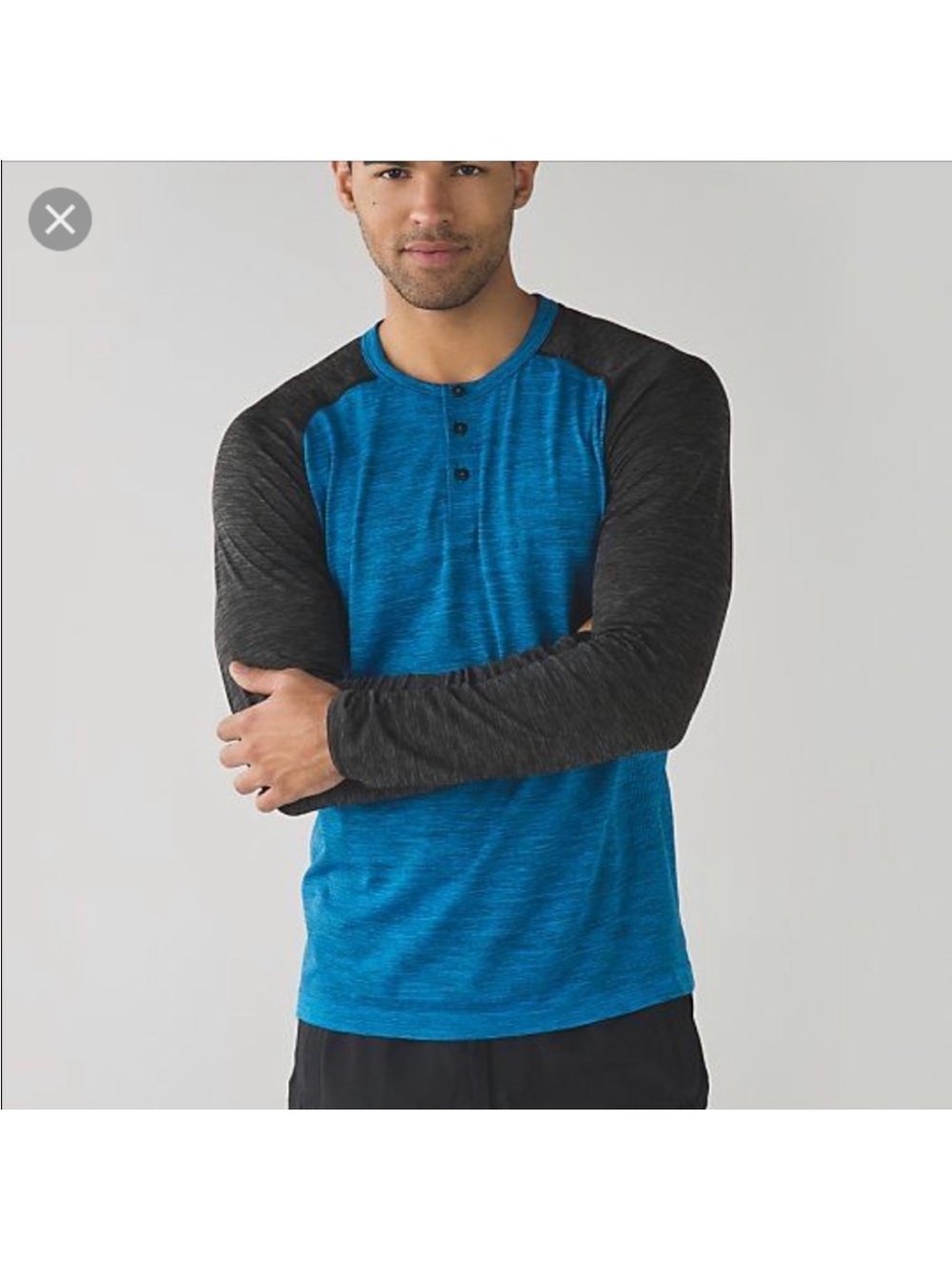 Lululemon mens metal vent tech Large button down Henley Blue/Grey